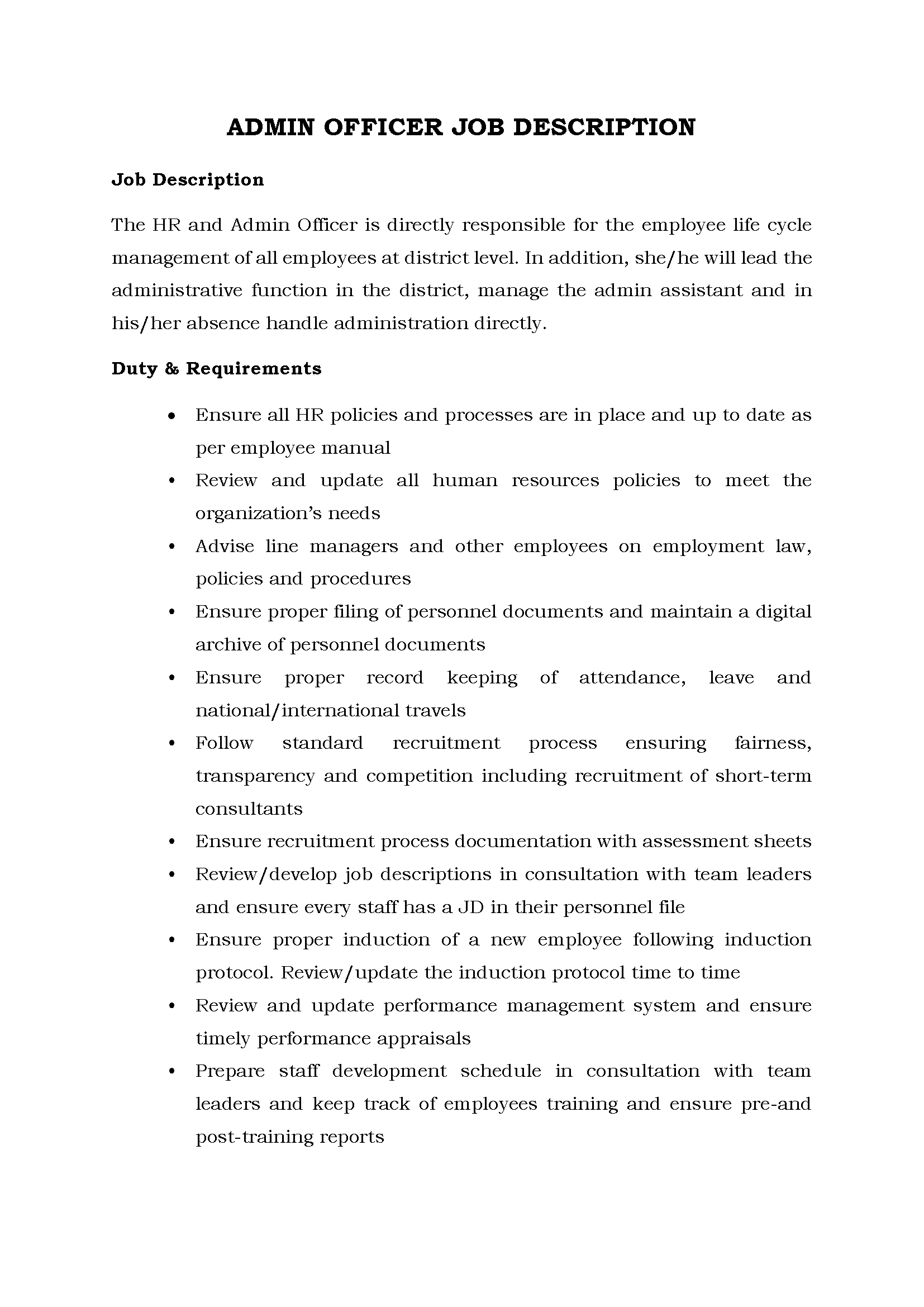 02-Admin Officer Job description